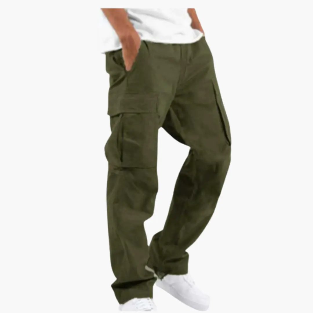 Men’s Cargo Pants olive green wide-leg with multiple cargo pockets
