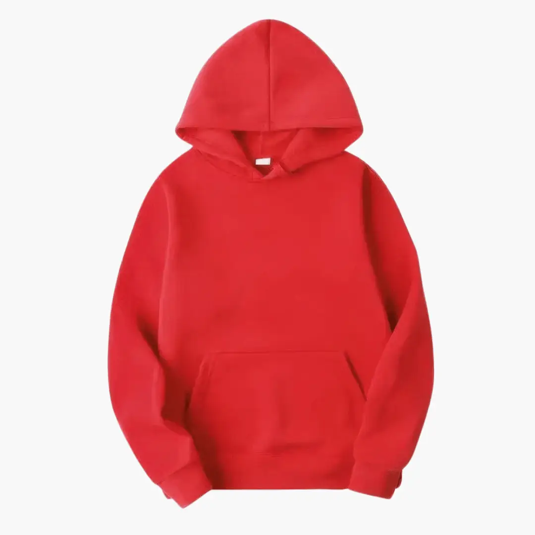 Women’s Fitted Hoodie by Wilfred Smith in red with adjustable hood and ribbed hem
