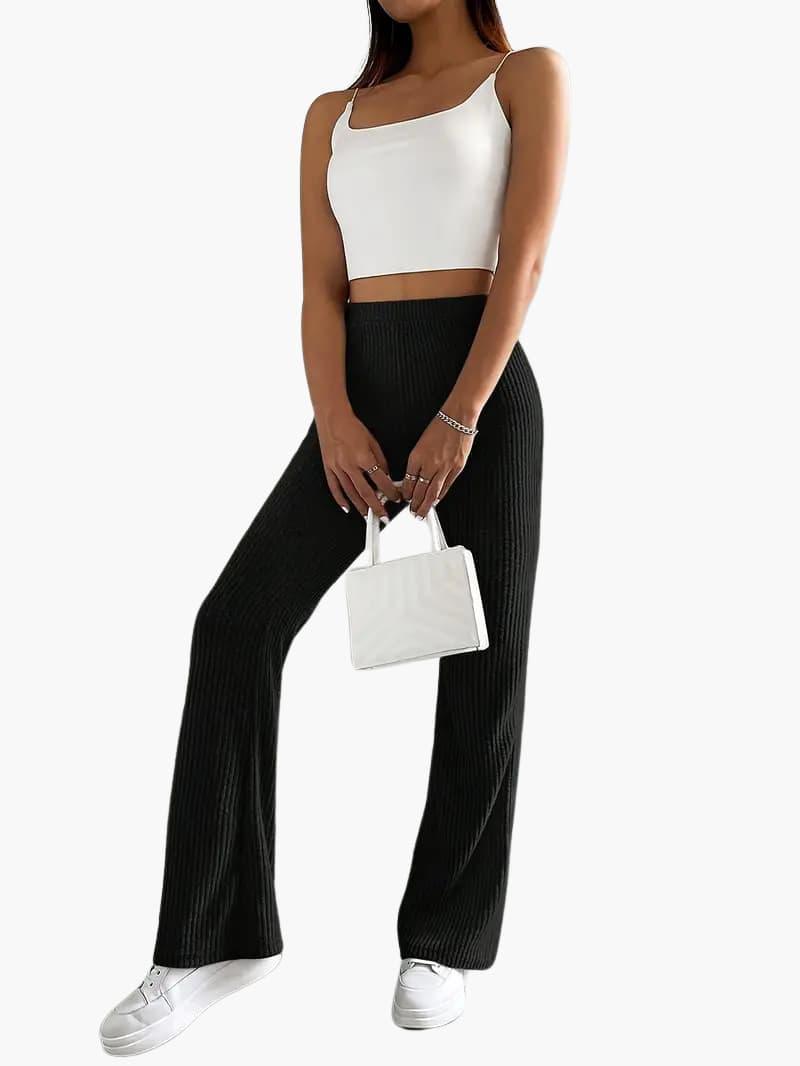 Wide high-waist knit pants for women by Wilfred Smith, black knit lounge trousers