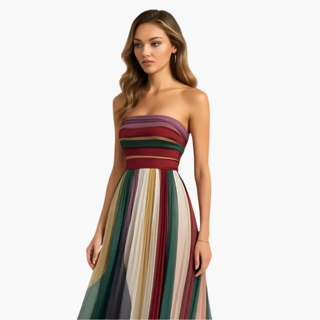 Maxi dress for women strapless, colorful striped pattern by Wilfred Smith