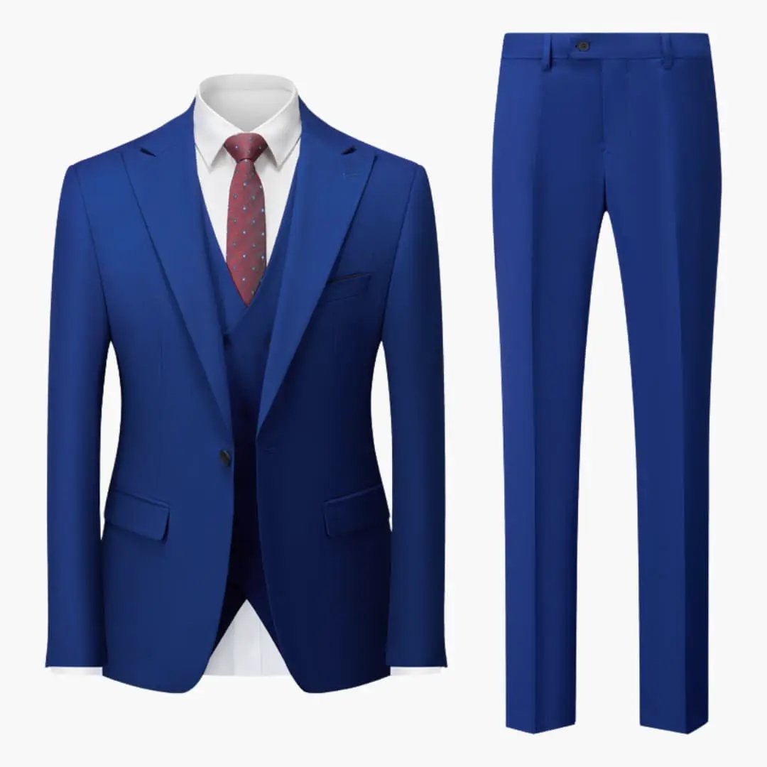 Elegant Slim Fit Suit by Wilfred Smith in blue, 3-piece (jacket, vest, pants) for business