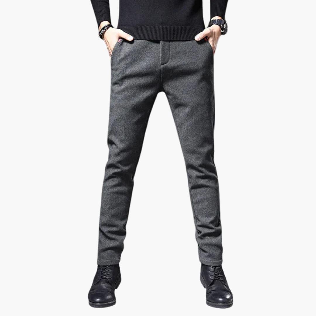 Trouser, men's grey casual pants with front pockets for comfort and versatility