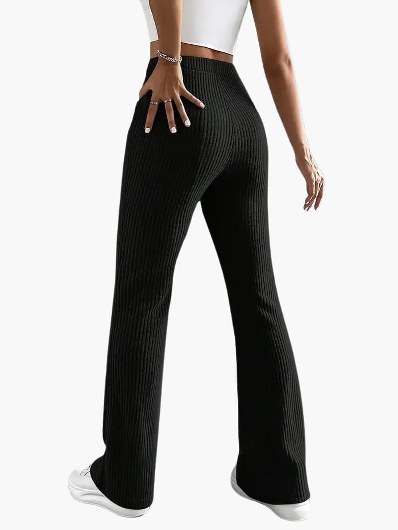 Wide High Waist Knit Pants for Women, black knit trousers with lounge fit