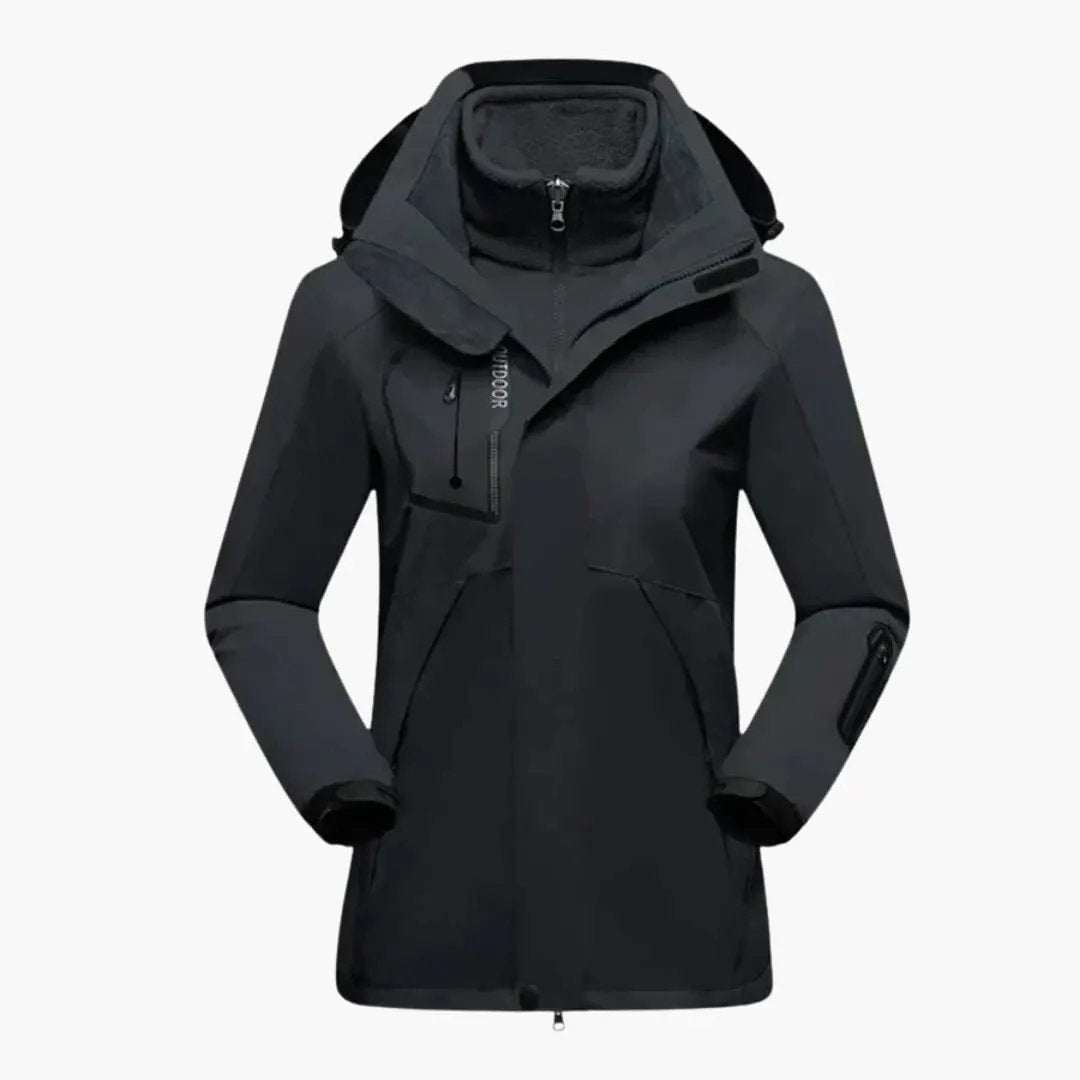Women's ski jacket by Wilfred Smith in black with front zipper and removable lining