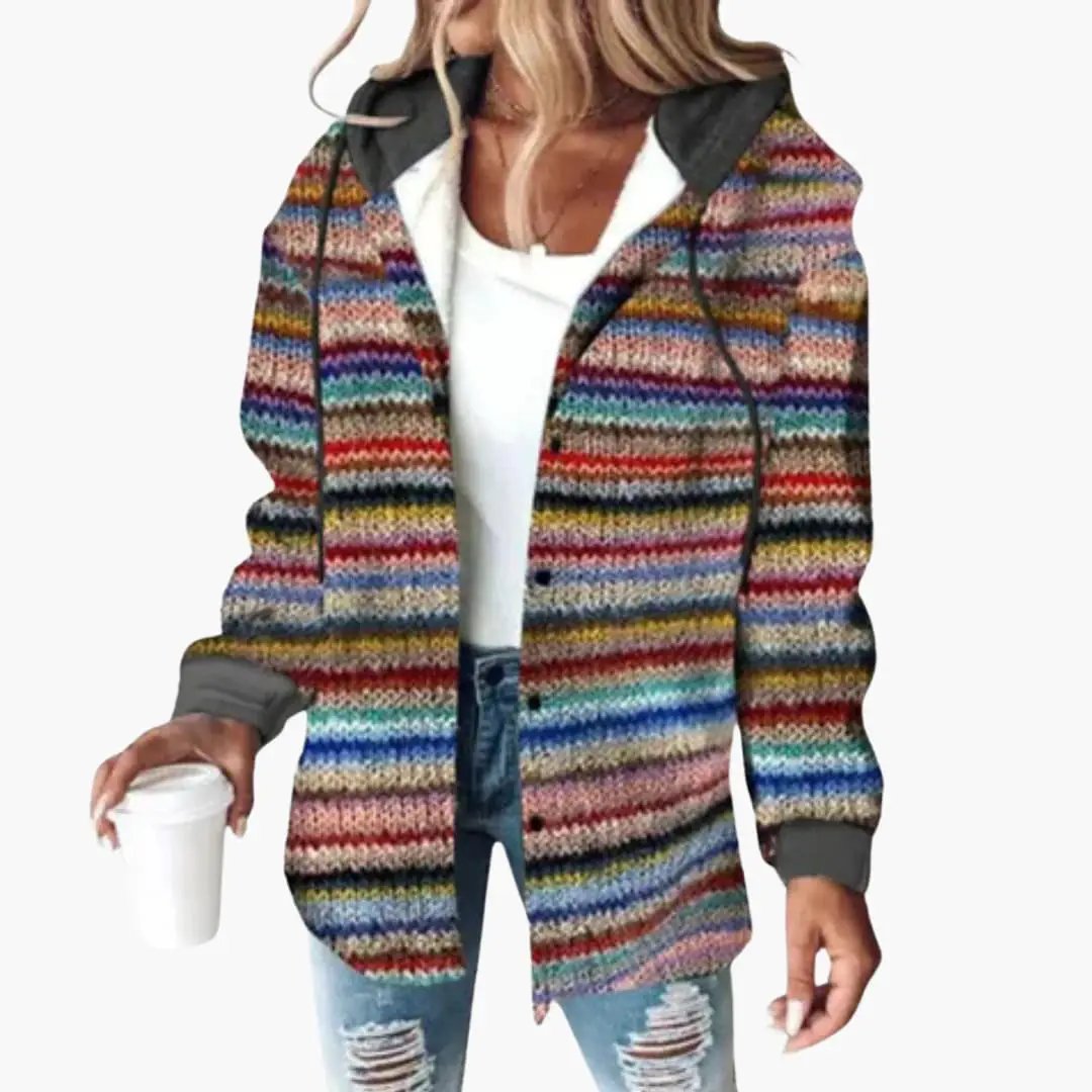 Women’s Hooded Cardigan in multicolor striped knit by Wilfred Smith