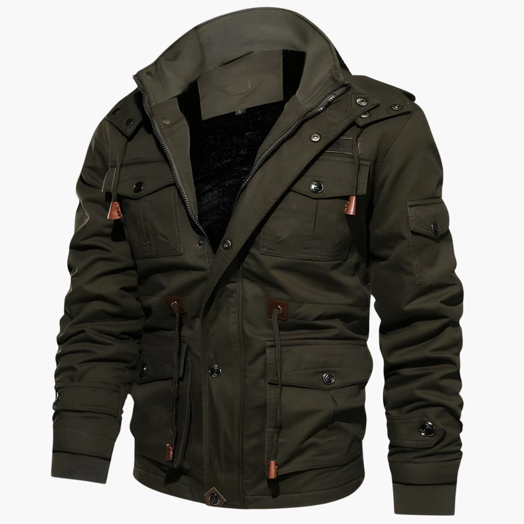 Men's winter jacket with zipper and multiple pockets, olive-green, Wilfred Smith