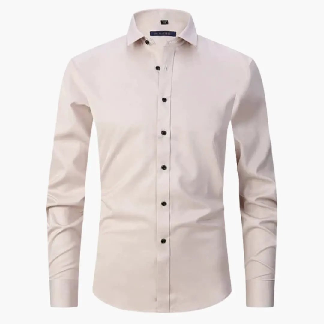 Slim-Fit Shirt for Men by Wilfred Smith, pale pink with black buttons, office-ready