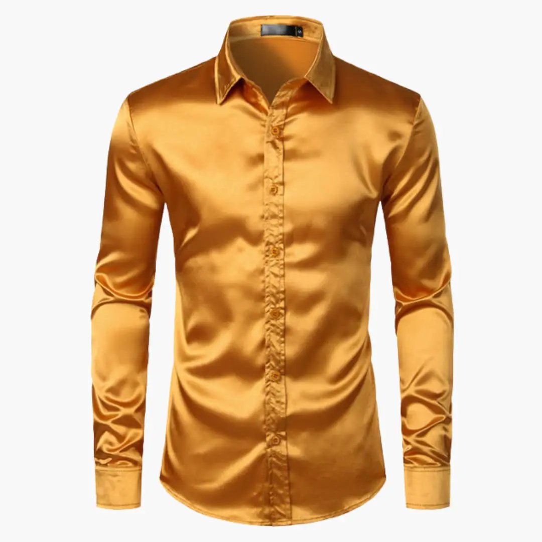 Light shirt for men by Wilfred Smith in gold satin finish