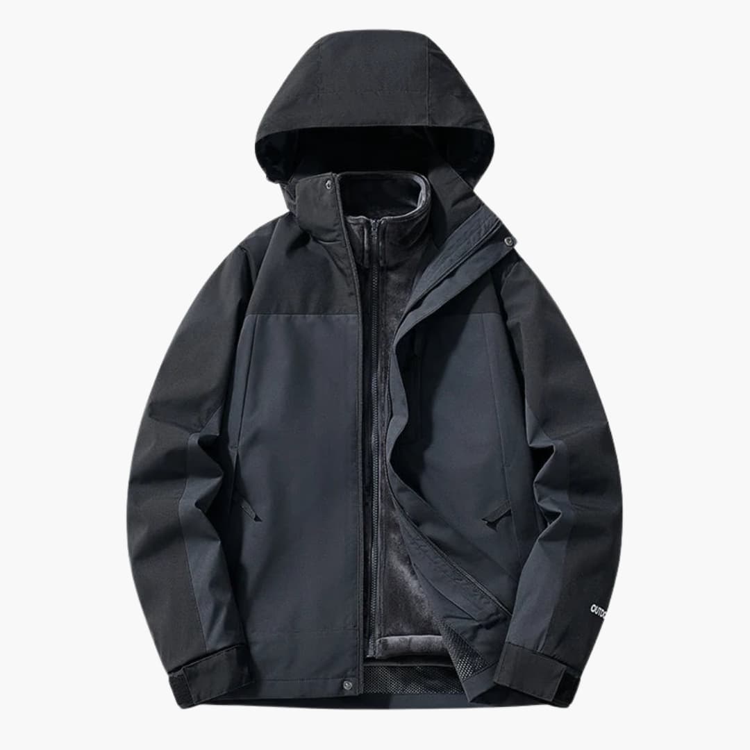 Unisex ski jacket with hood by Wilfred Smith, black/dark gray, zip pockets