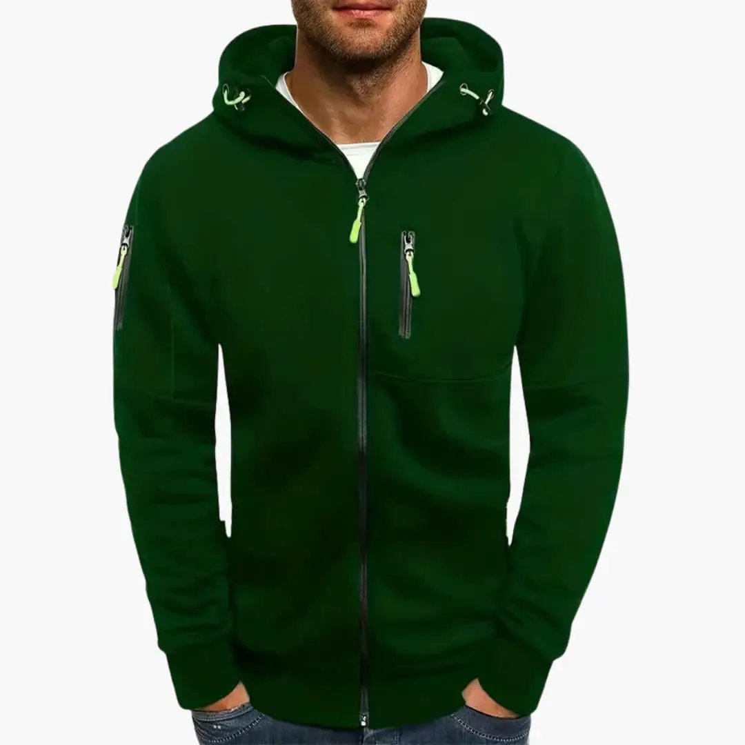 Men’s Hooded Jacket with Zipper and Pockets in green track jacket style