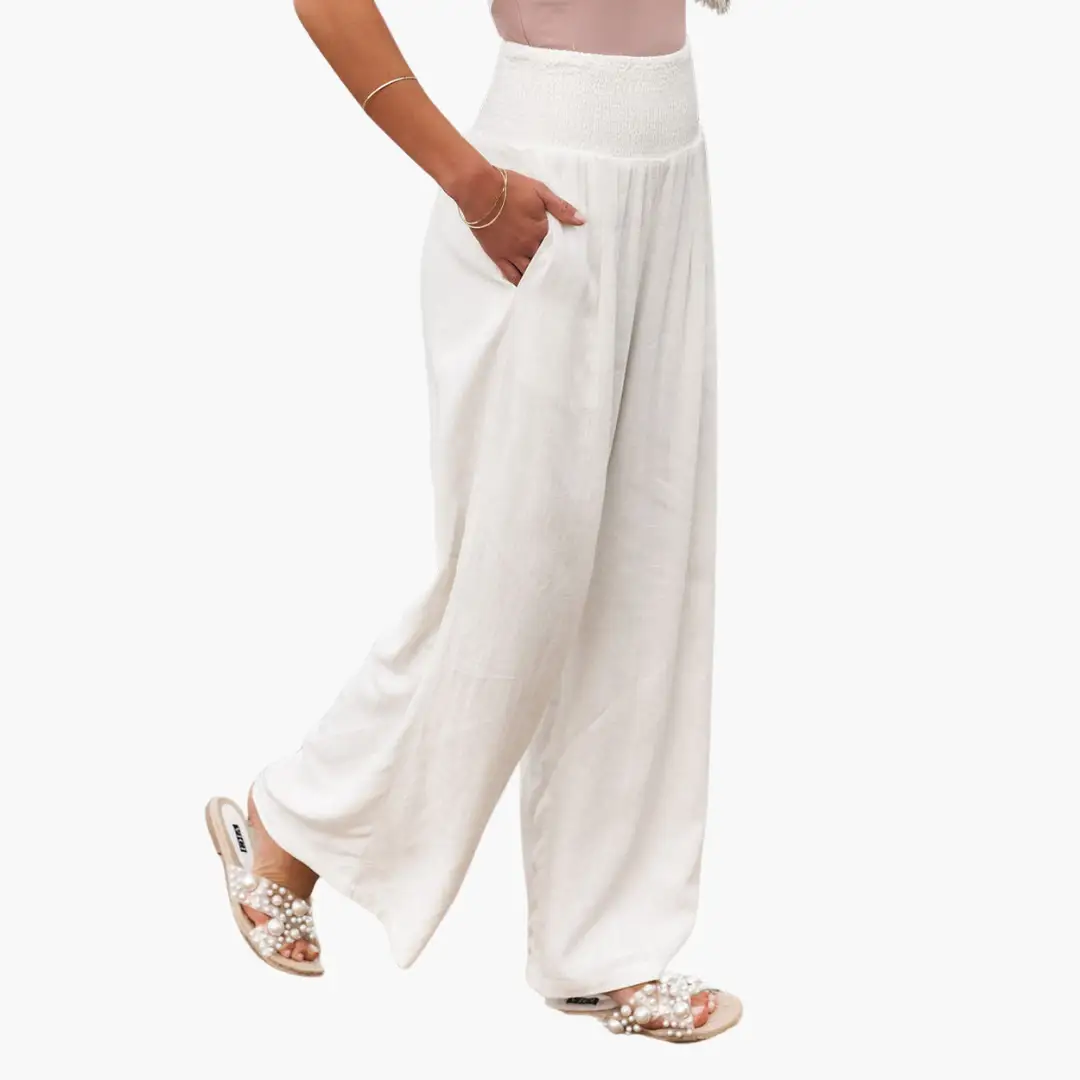 Palazzo trousers for women in white, wide-leg lightweight summer pants by Wilfred Smith
