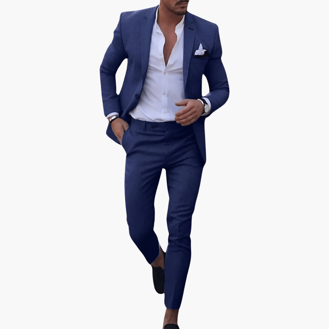 Men's Summer Suit Set in navy blue with jacket and slim trousers