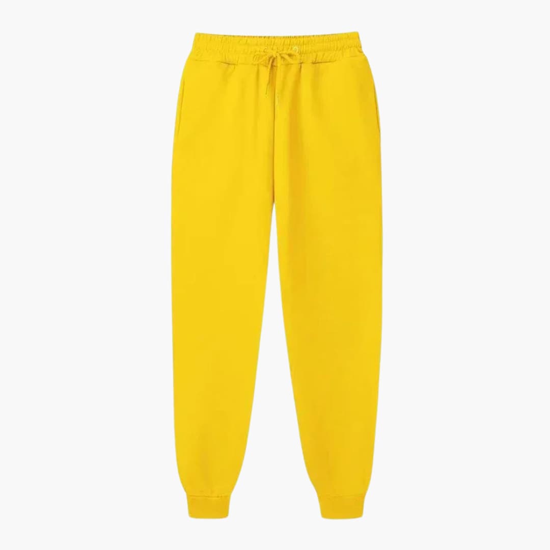 Unisex jogging pants in bright yellow with drawstring waist and cuffed hems