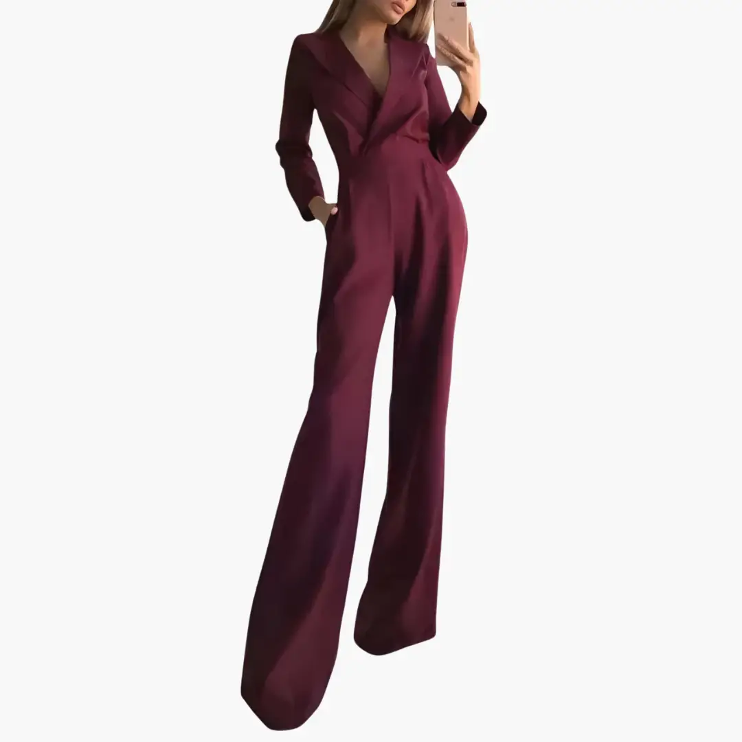 Women's Jumpsuit Wilfred Smith with V-neck, burgundy wide-leg full-length one-piece