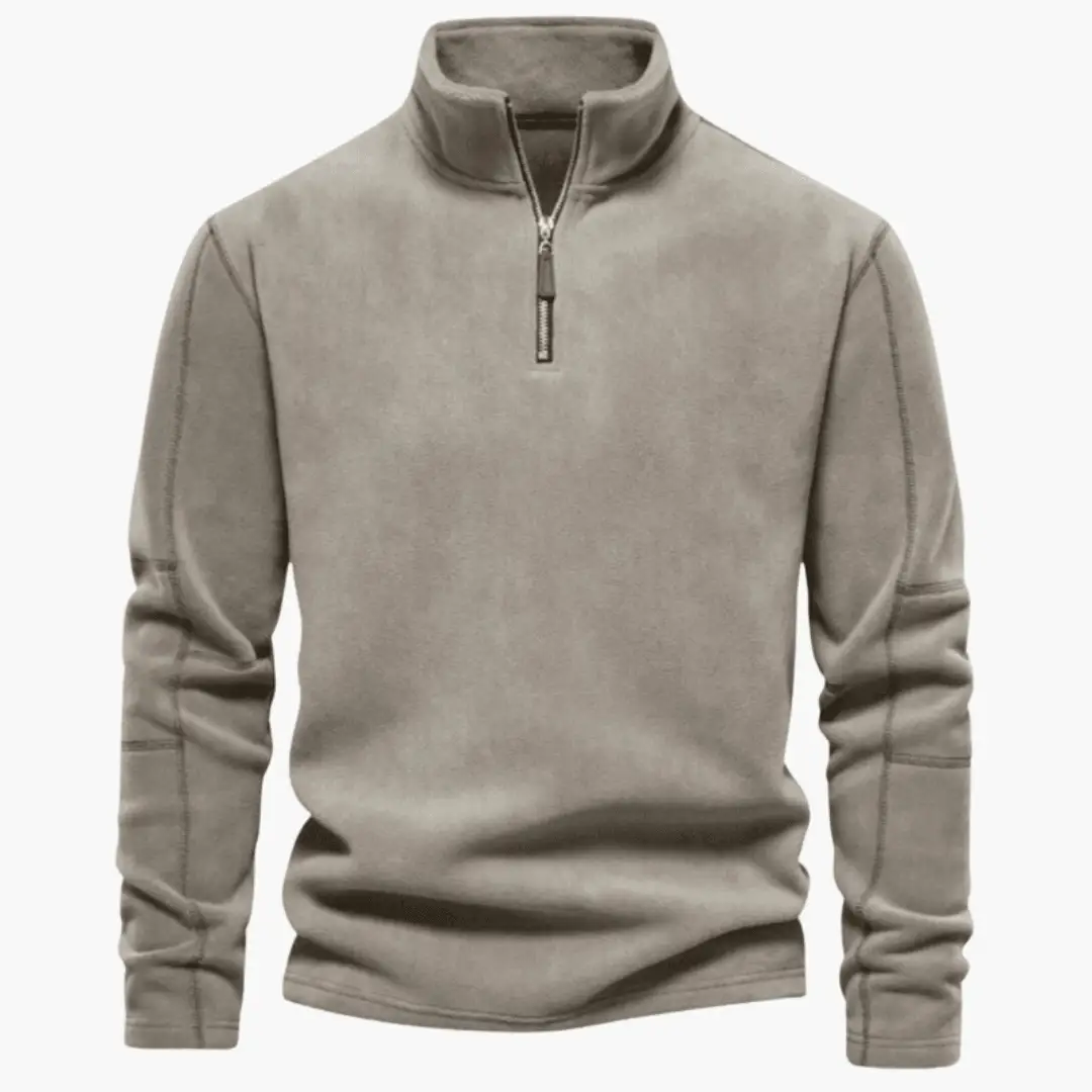 Men’s Fleece Pullover with Half-Zip Neckline in beige fleece, a cozy, versatile sweatshirt for chilly days.