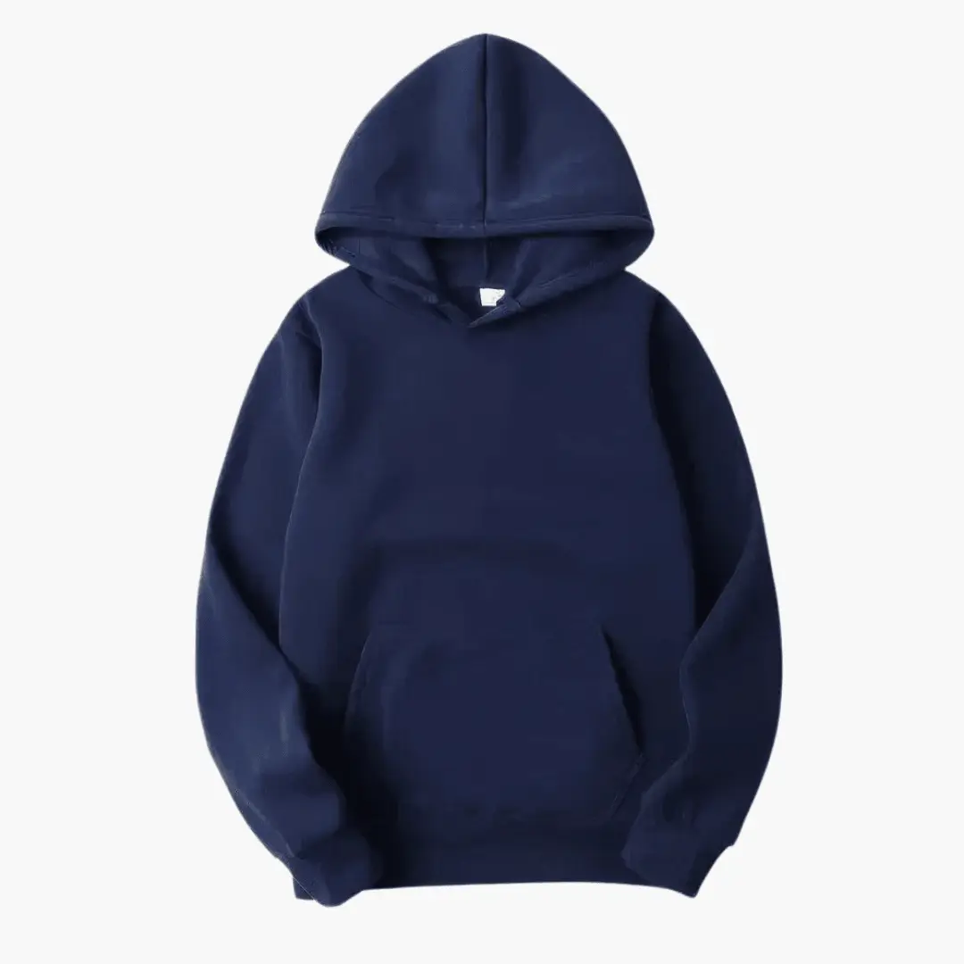 Women’s fitted navy hoodie with front kangaroo pocket