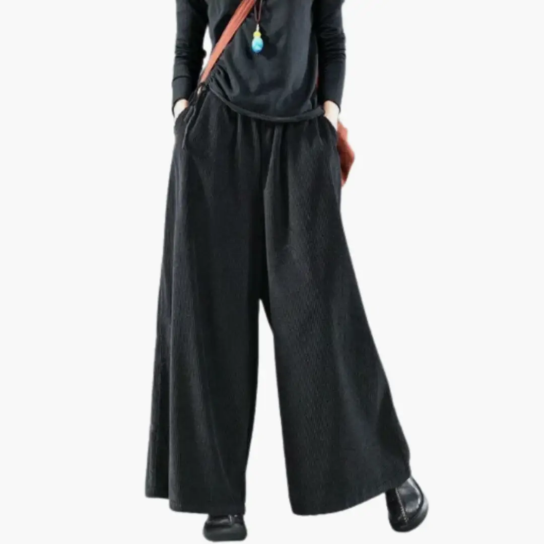 Women's corduroy trousers with button closure, straight-leg, black by Wilfred Smith