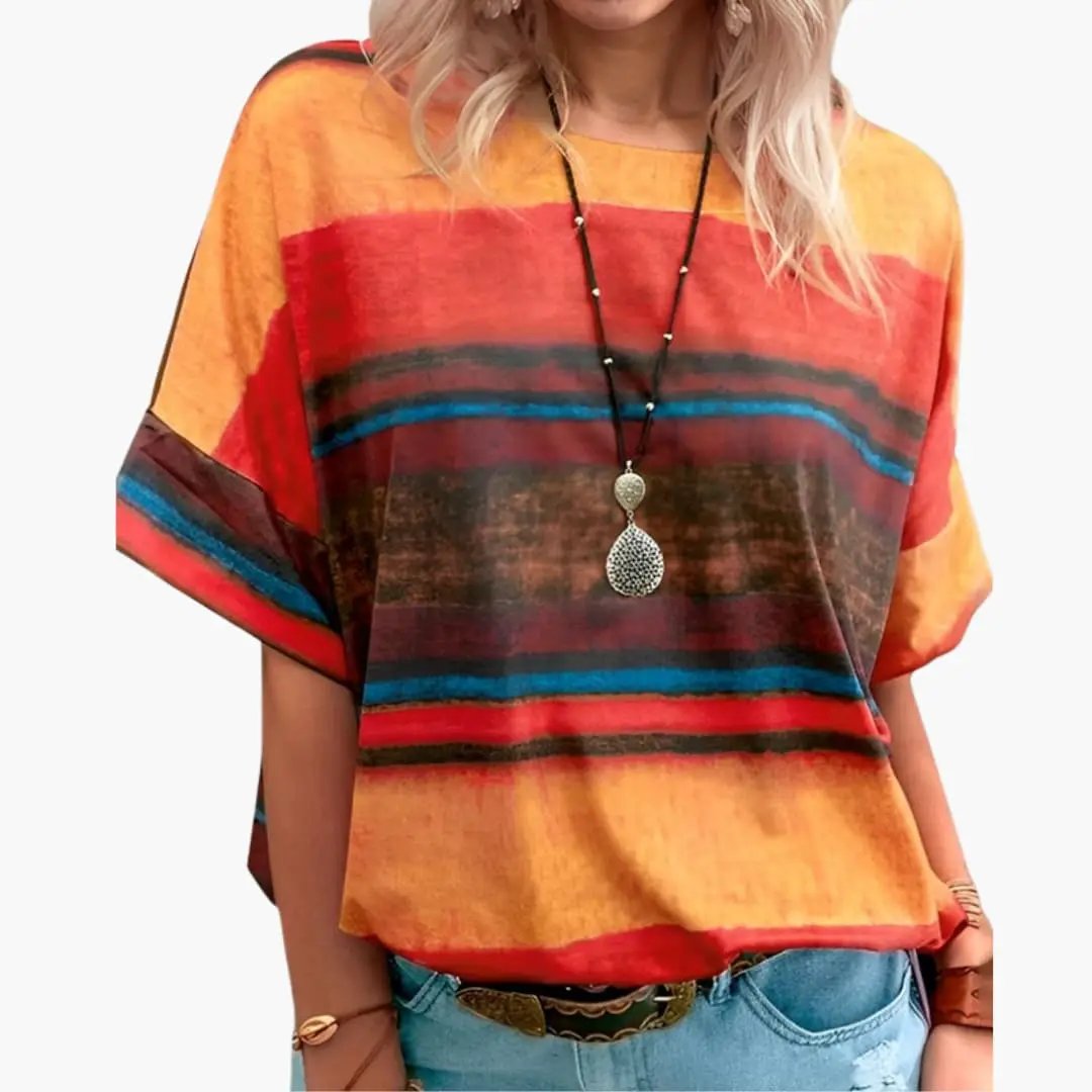 Women's Classic Crew Neck Short Sleeve T-Shirt, multicolor horizontal stripes, Wilfred Smith