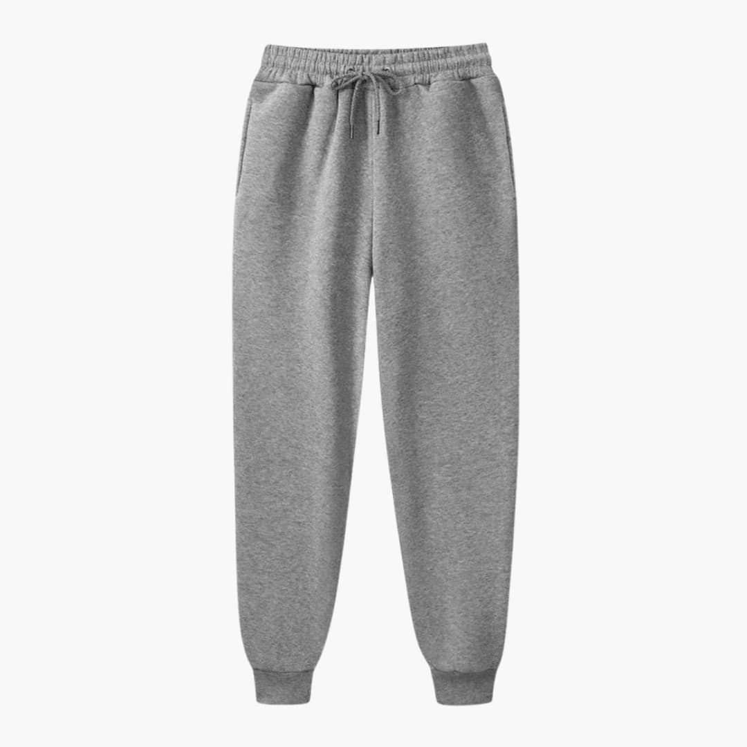 Unisex jogging pants in gray with drawstring waistband and ribbed cuffs