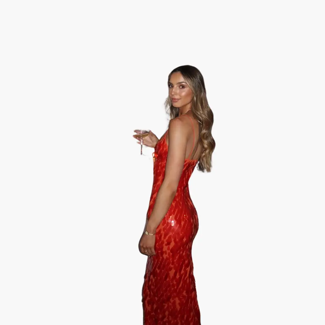 Sequin maxi dress for women with spaghetti straps in red, glamorous evening gown