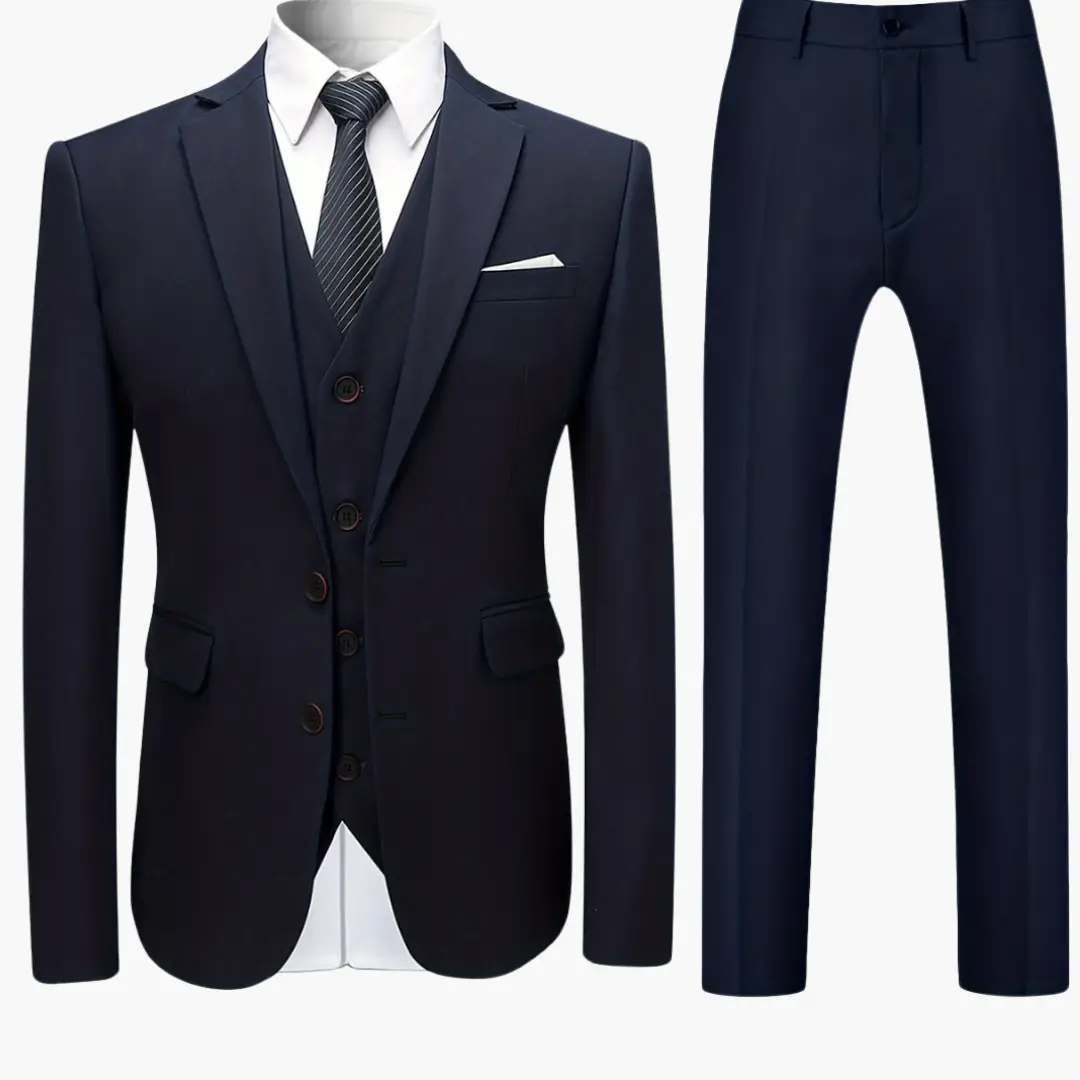 Wedding suit Wilfred Smith navy 3-piece set: single-breasted jacket with vest and trousers