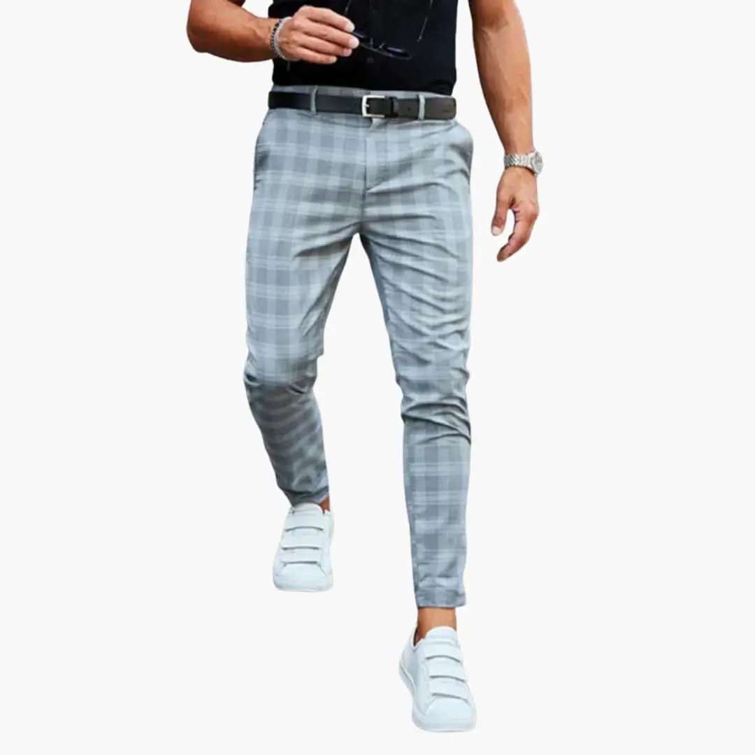 Men's Slim Fit Trousers with Check Pattern, slim leg, light blue, Wilfred Smith