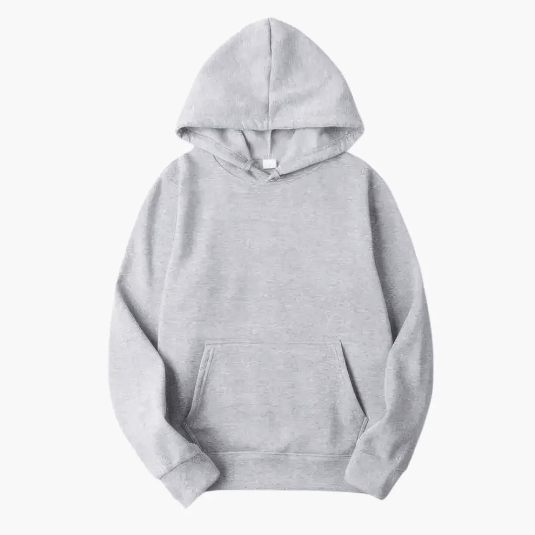 Women's Fitted Hoodie by Wilfred Smith in light gray with adjustable hood and ribbed hem