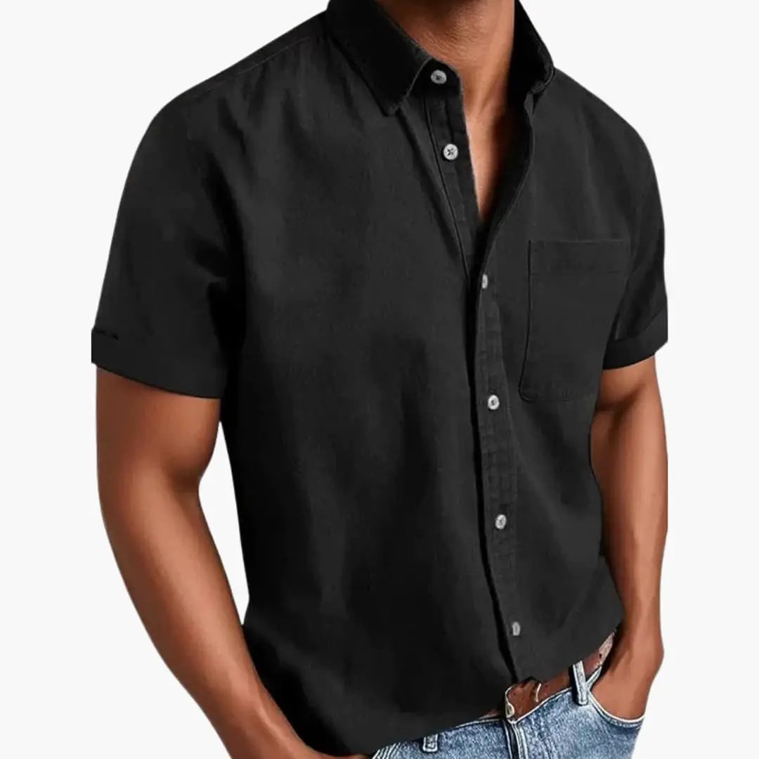 Men's Short Sleeve Shirt with Chest Pocket by Wilfred Smith in black