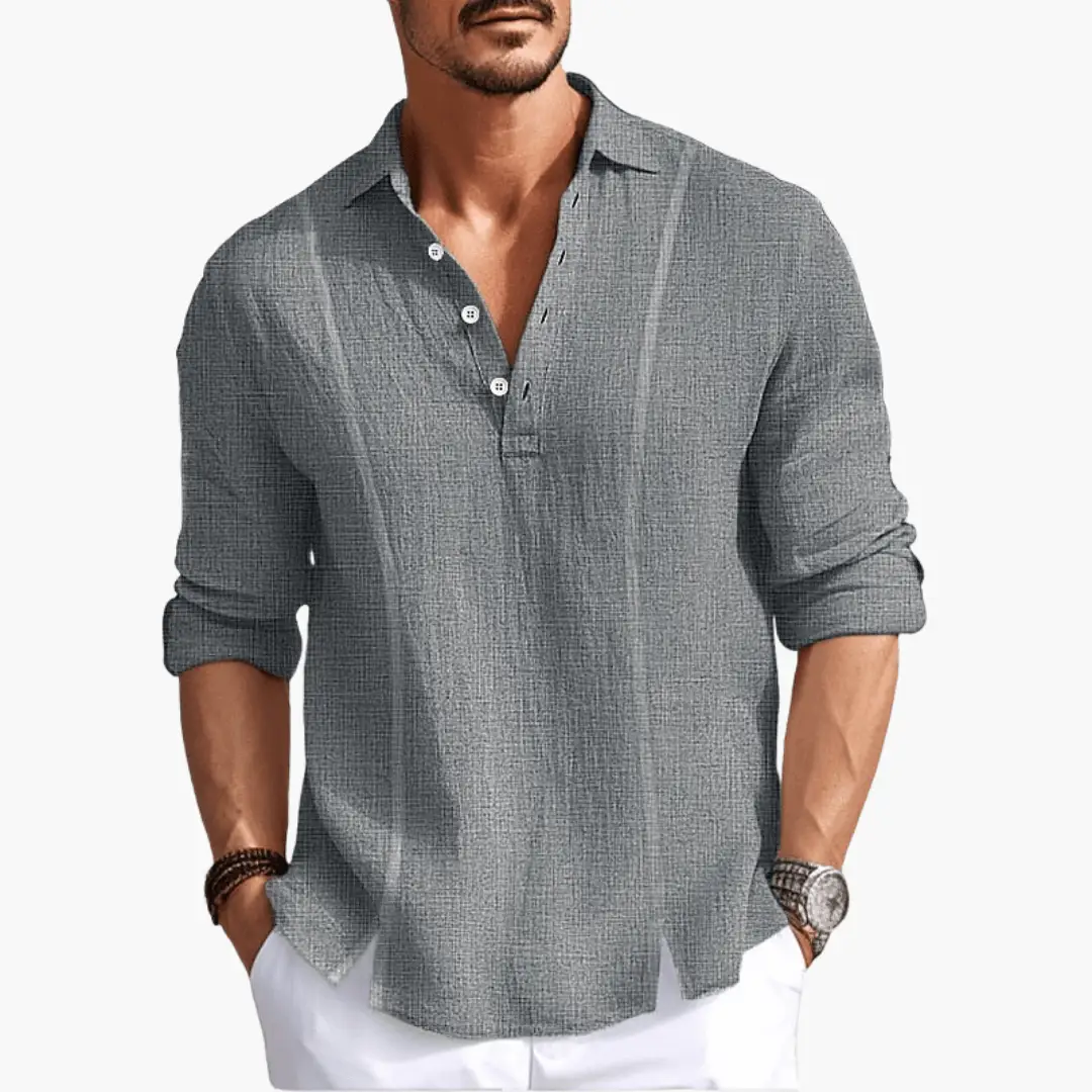 Men's shirt Wilfred Smith, casual gray long-sleeve button-up with textured fabric