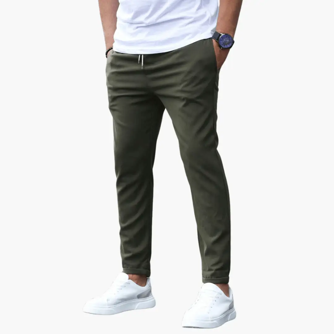 Men's stretch trousers with slim legs in olive green