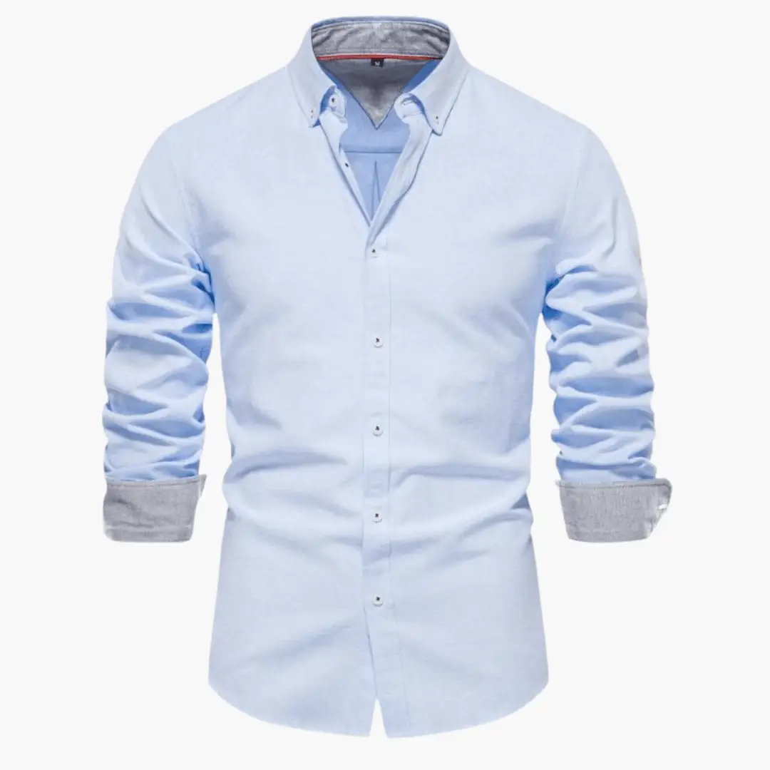 Men's light-blue classic shirt with button-down collar and rolled cuffs