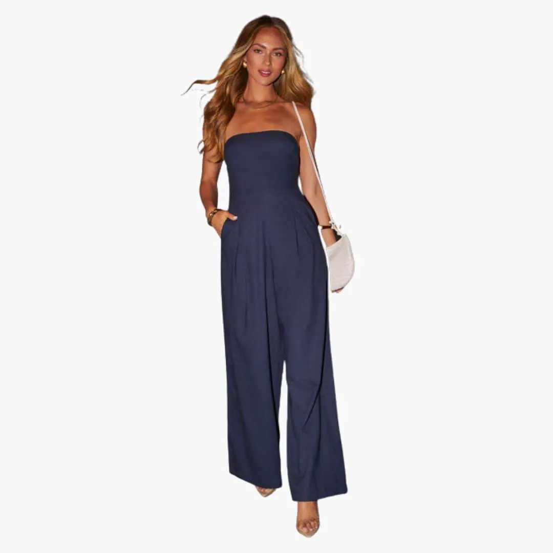 Stylish Jumpsuit for Women by Wilfred Smith in navy blue with wide legs and pockets