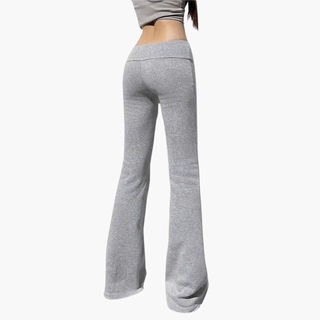Flared knitted trousers for women in grey heather knit fabric