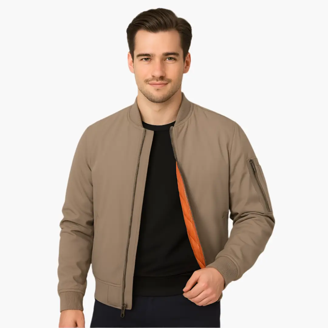 Men's bomber jacket by Wilfred Smith, beige with zip front