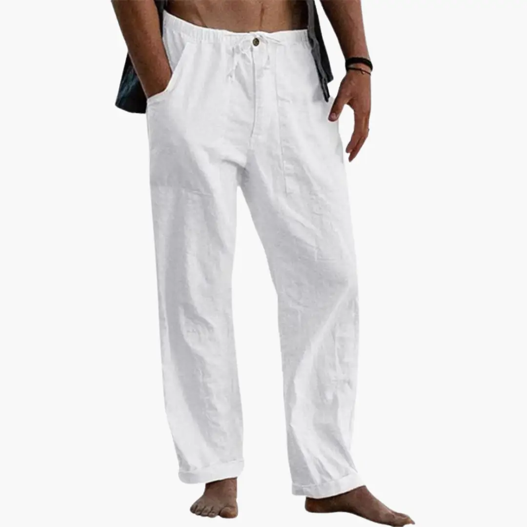 Leisure pants for men by Wilfred Smith, white, relaxed fit with comfortable waistband