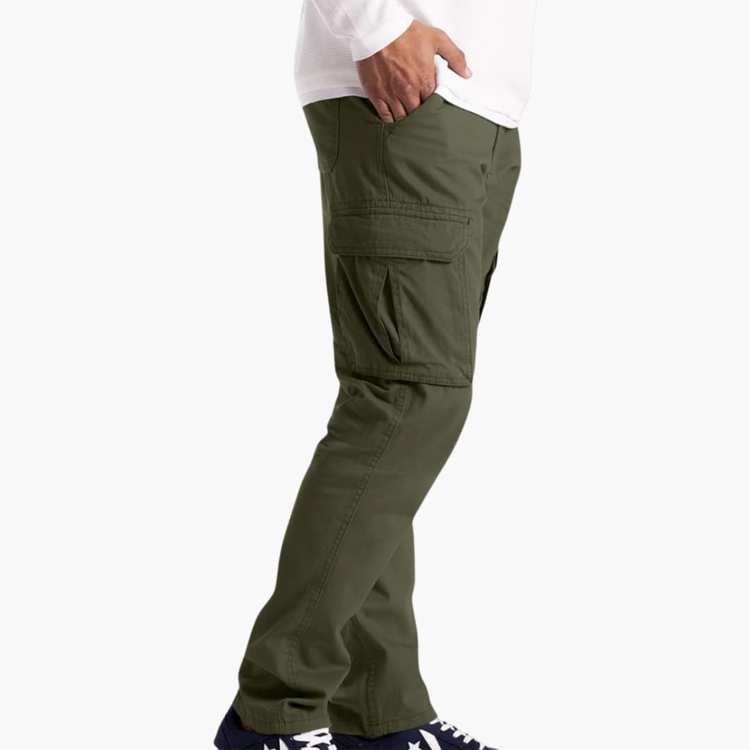 Men's Summer Cargo Pants olive green with cargo pockets and adjustable waist, Wilfred Smith