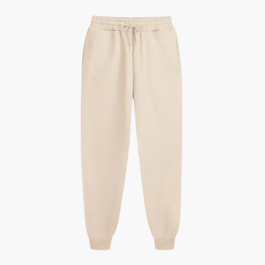 Unisex jogging pants with drawstring waistband and cuffed hems in beige