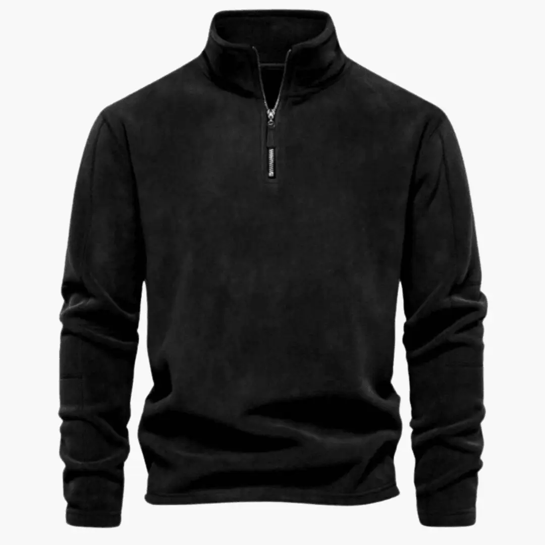 Men’s Fleece Pullover with Half-Zip Neckline by Wilfred Smith, black fleece sweatshirt