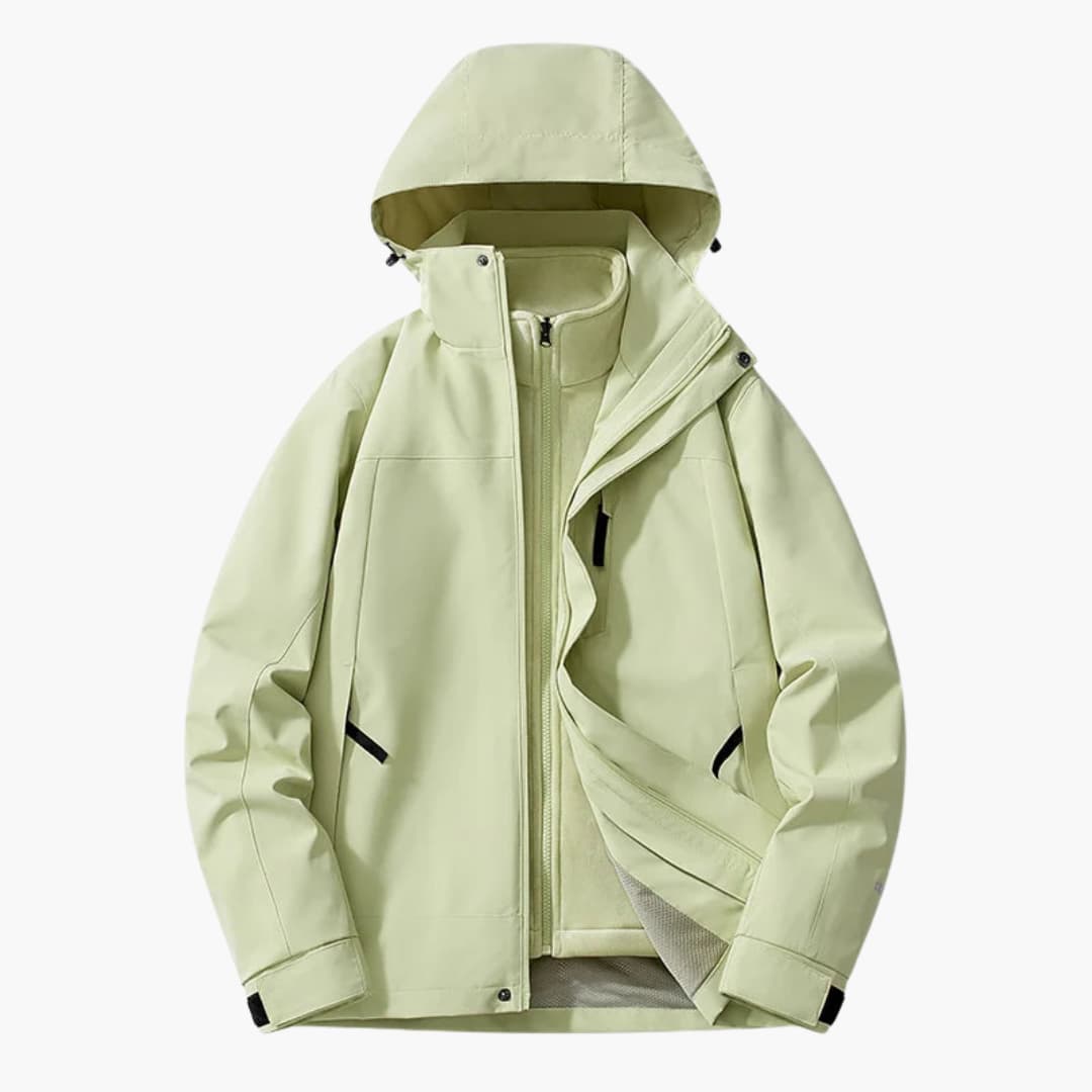 Unisex ski jacket with hood and zipper pockets in light green