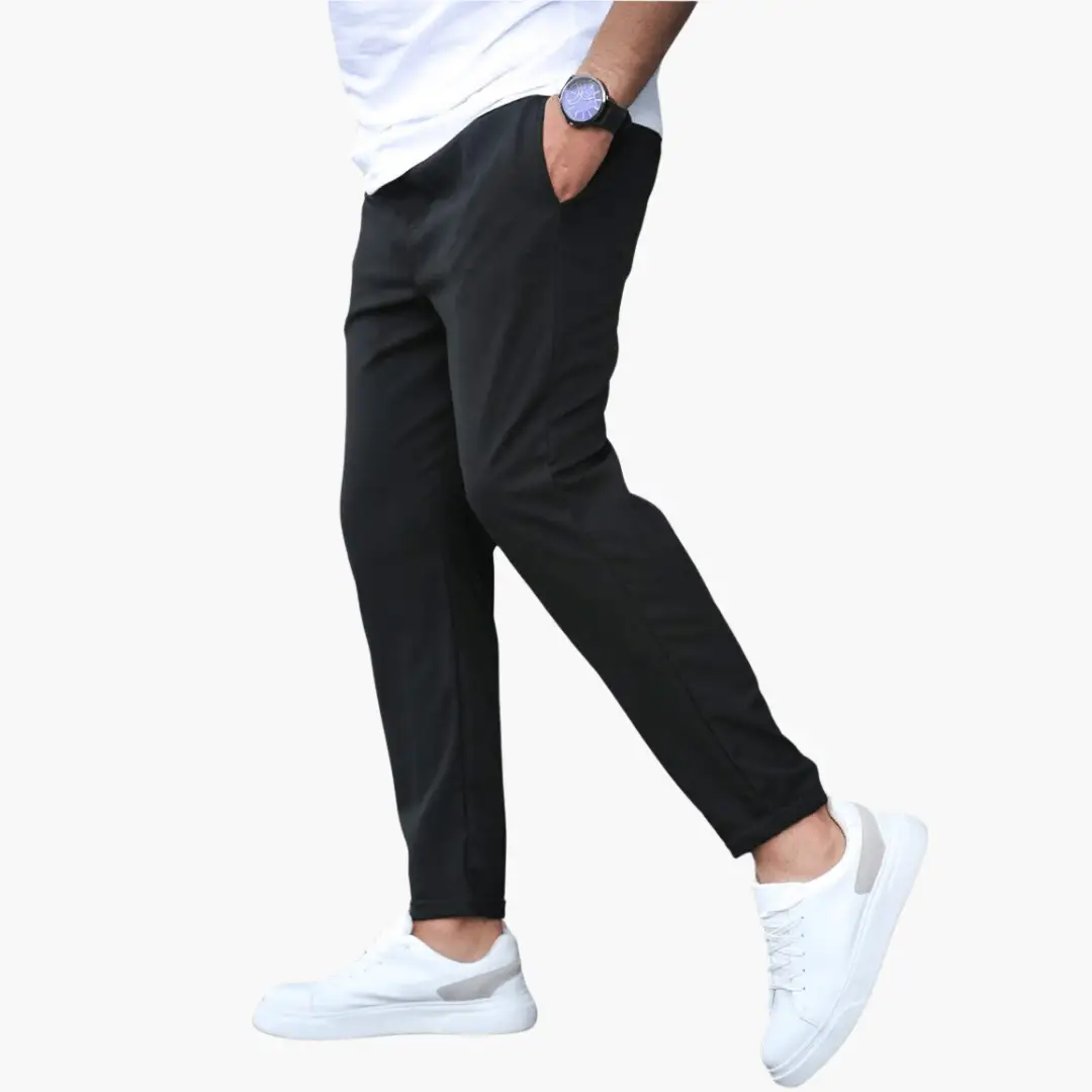 Men's stretch trousers with slim legs and waistband in black
