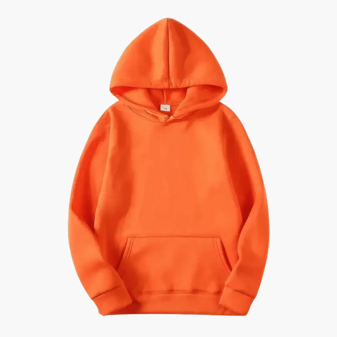 Women’s Fitted Hoodie in orange with adjustable hood and ribbed hem