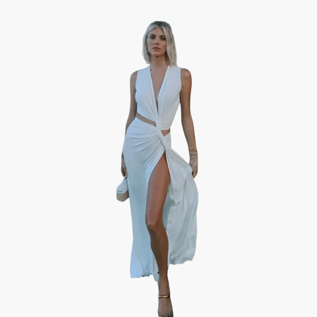 Summer Dress for Women by Wilfred Smith, light blue V-neck cut-out with side slit