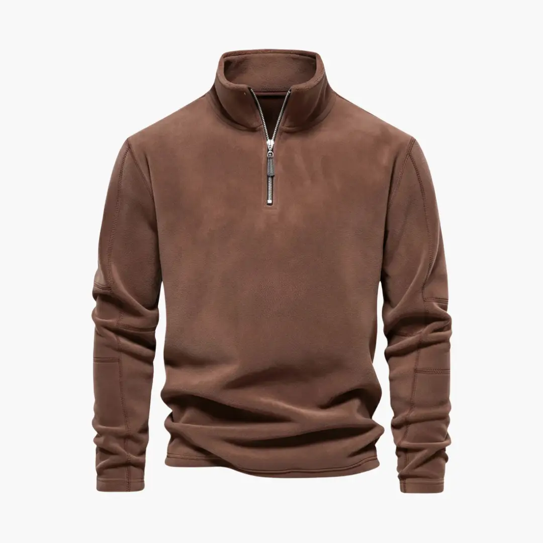 Men's fleece pullover with half-zip neck in brown, sweatshirt