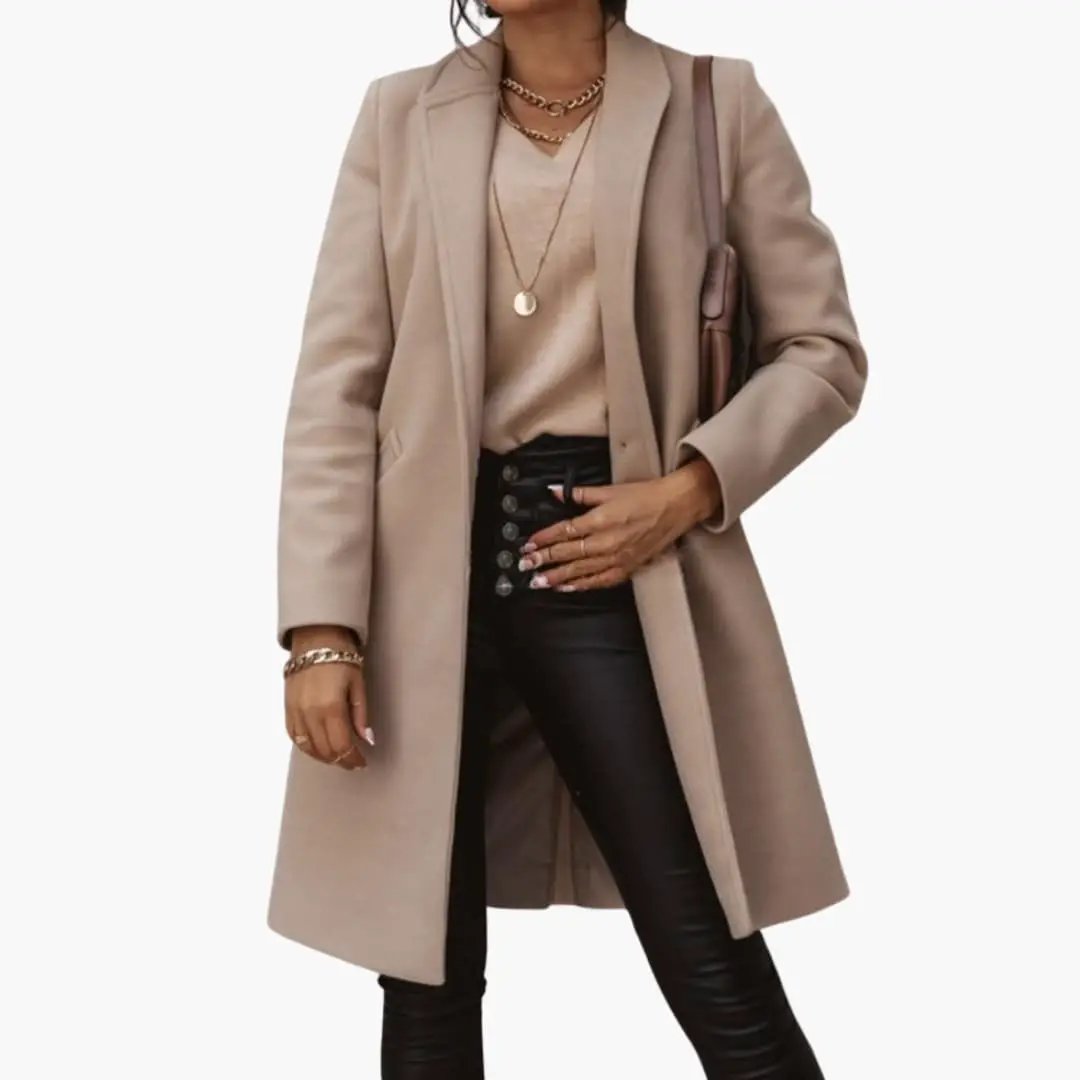 Women's long coat by Wilfred Smith in beige with collar