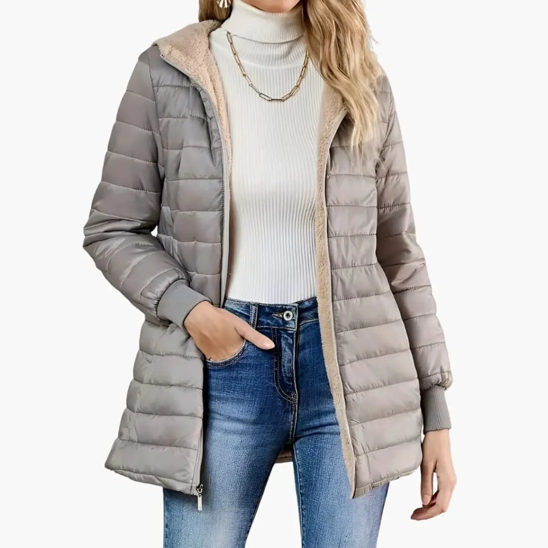 Women's Wilfred Smith quilted grey hooded puffer coat with zipper