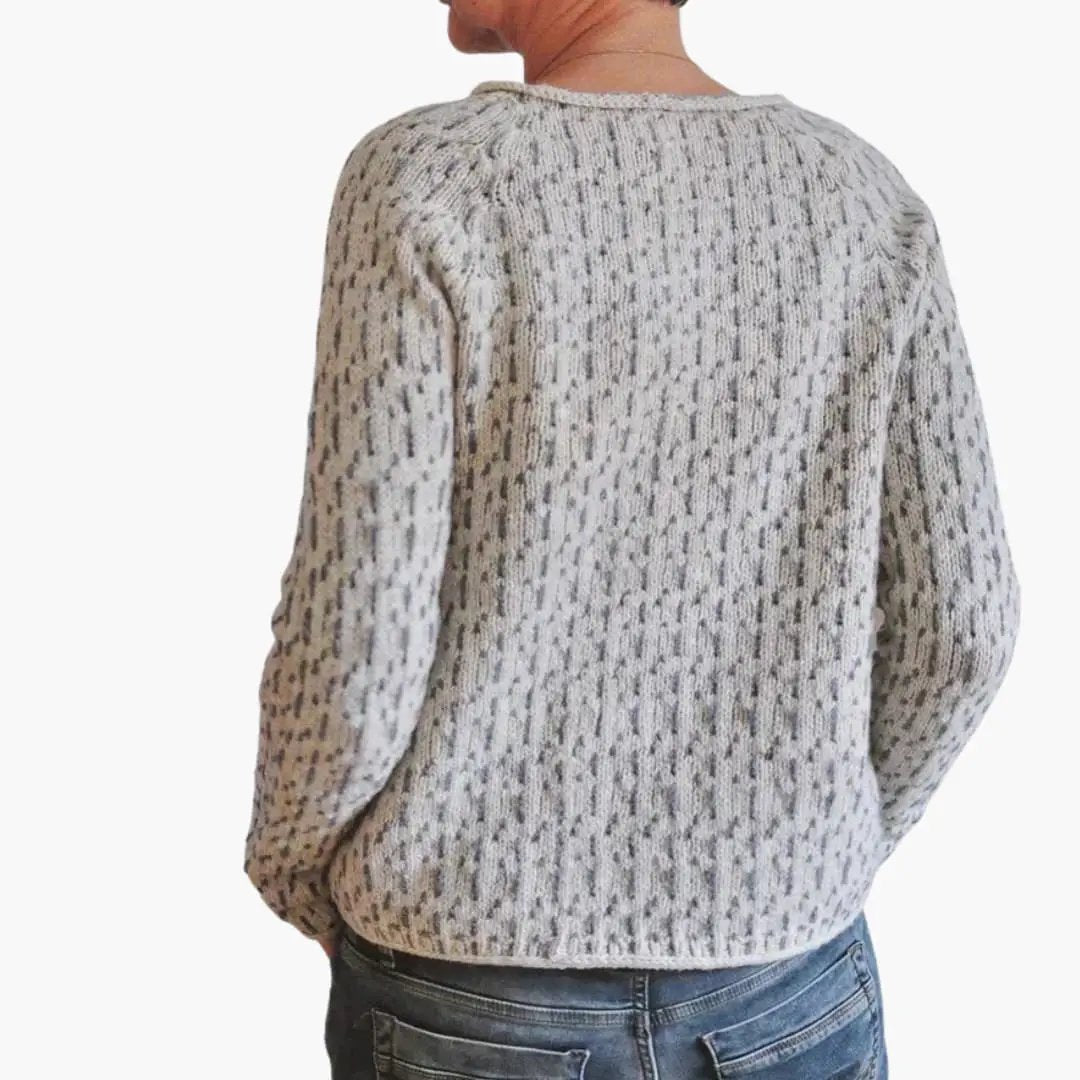 Women's round-neck knit sweater, gray speckled pullover by Wilfred Smith