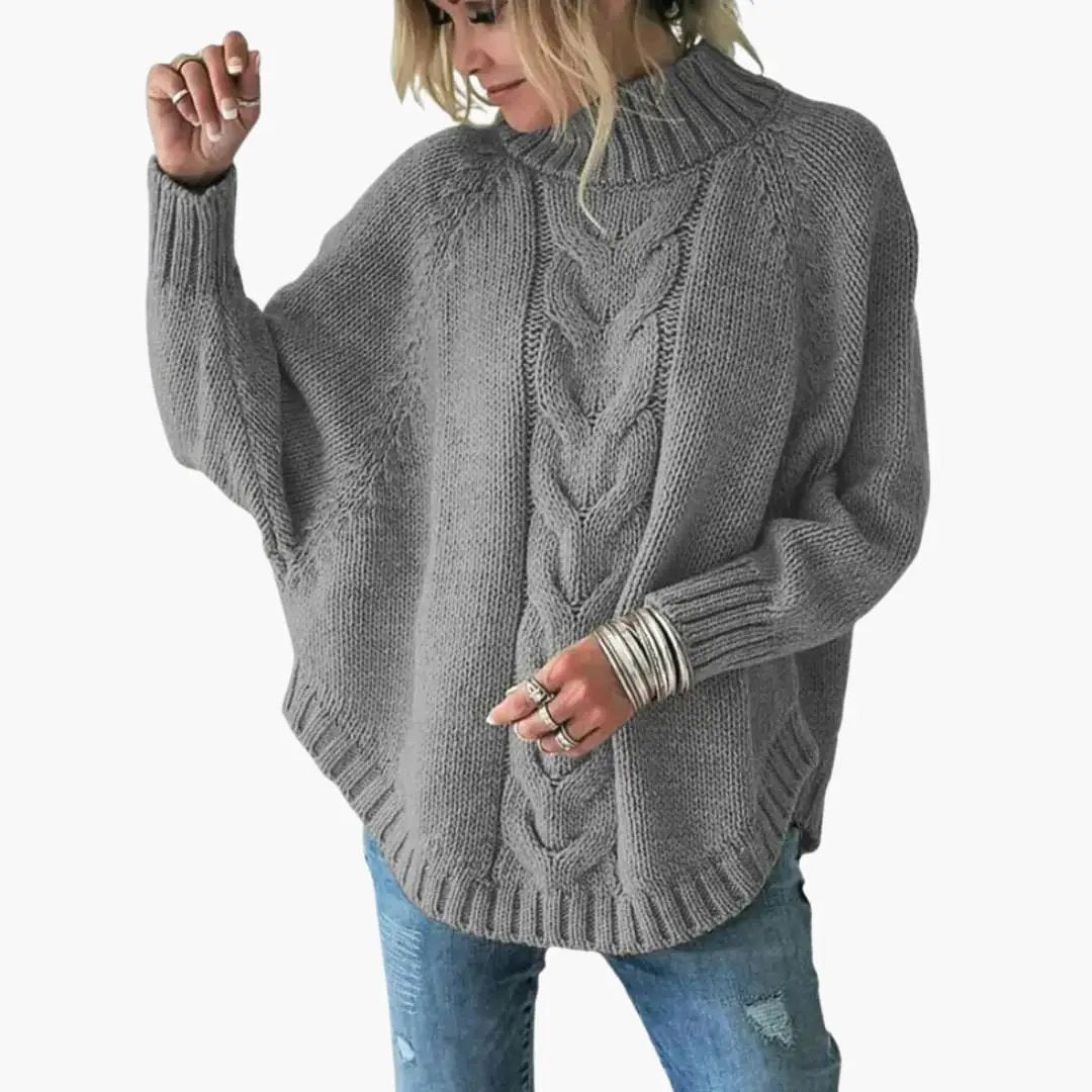 Women's sweater Wilfred Smith gray oversized cable-knit pullover with round neck and long sleeves.