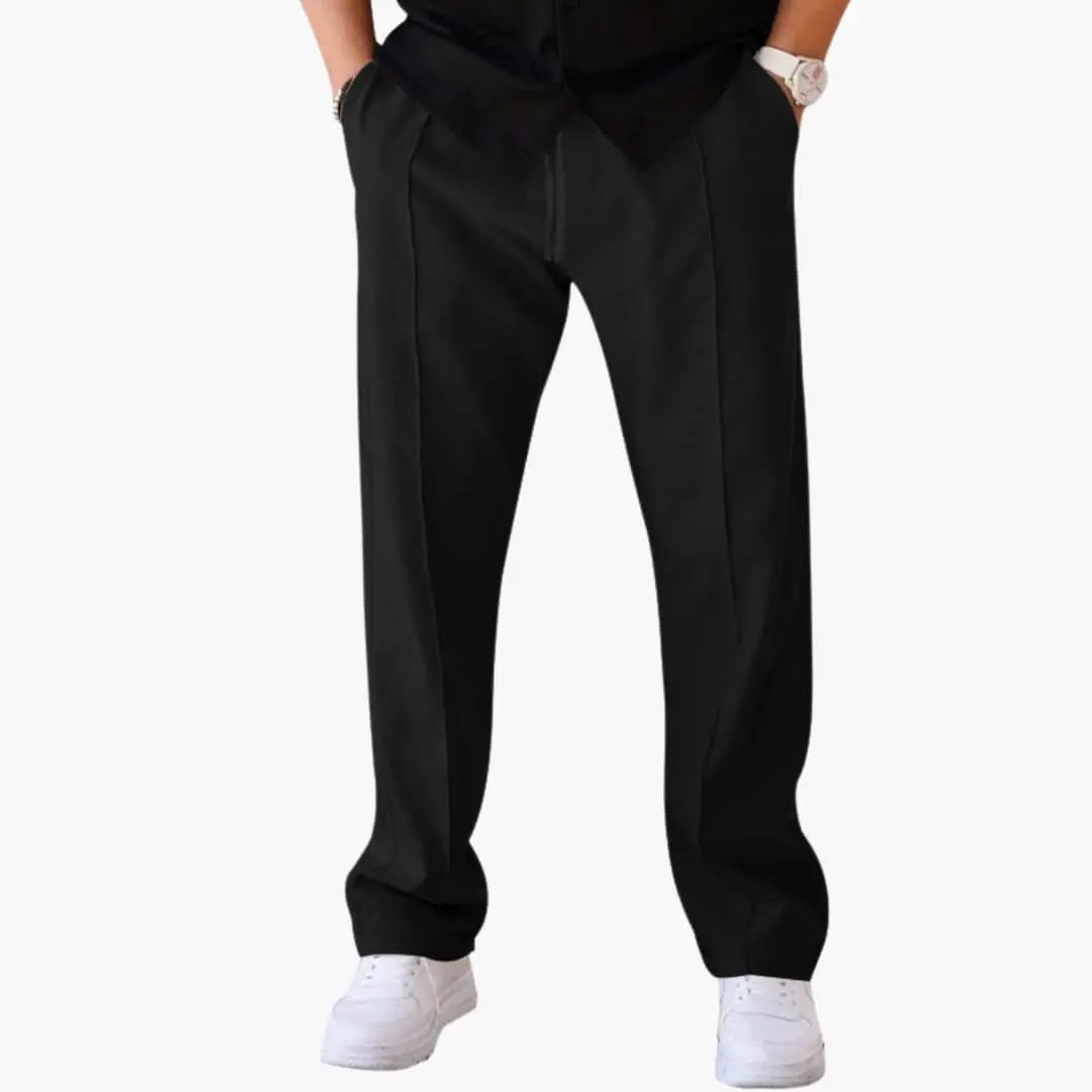 Men's straight-leg trousers in black by Wilfred Smith with side pockets