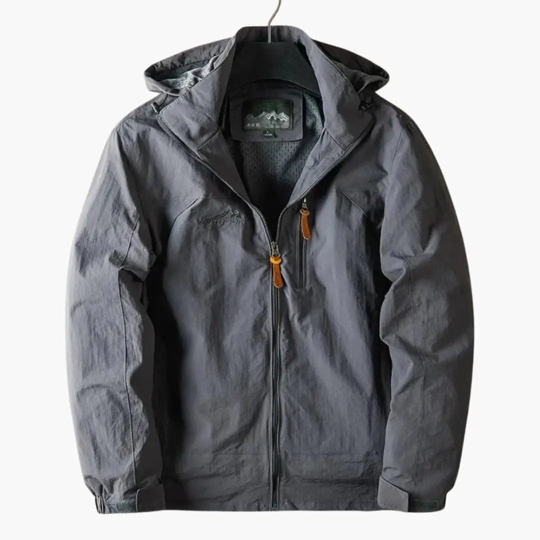 Men's Wilfred Smith hooded outdoor jacket in gray with zip pockets