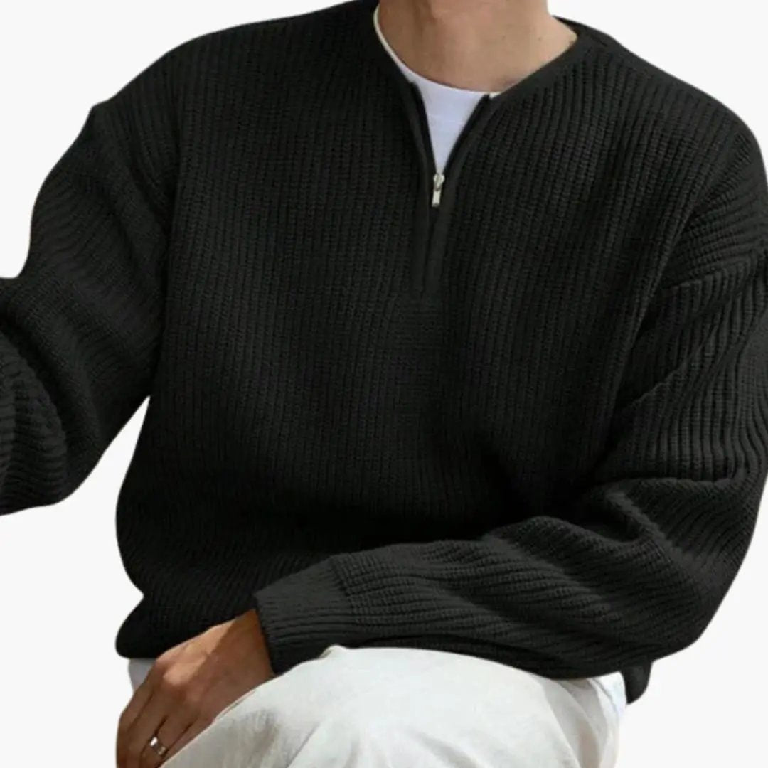 Men's oversized half-zip black knit sweater by Wilfred Smith